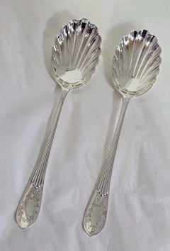 Antique Edwardian Sterling Silver Serving Spoons, William Hutton & Sons, 1904