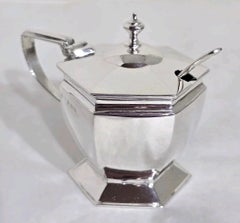 Antique George V Sterling Silver Mustard Pot and Spoon by Deakin & Francis, 1919