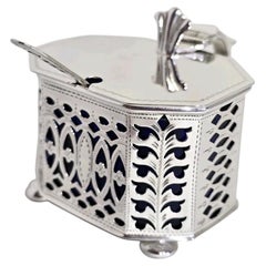 Antique George V Sterling Silver Mustard Pot and Spoon, Chester 1914
