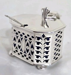 Antique George V Sterling Silver Mustard Pot and Spoon, Chester 1914