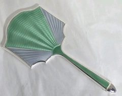 Antique Art Deco Sterling Silver Guilloché Enamel Hand Mirror, Birmingham 1932