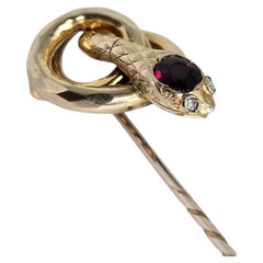 Antique Victorian 9ct Gold Garnet and Diamond Serpent Stickpin