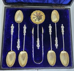 Antique Victorian Sterling Silver Tea Spoons, Birmingham 1895