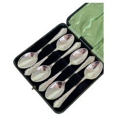 Set of Six George VI Sterling Silver Dubarry Tea Spoons by Eugene Leclere, 1939