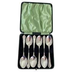 Set of Six George VI Sterling Silver Dubarry Tea Spoons by Eugene Leclere, 1939