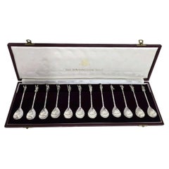 Set of Twelve Sterling Silver Historical Figure Seal-Top Spoons, 1978–1979