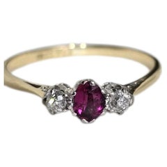 Antique 18ct Yellow Gold & Platinum Ruby and Diamond Three-Stone Ring