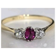 Antique 18ct Yellow Gold & Platinum Ruby and Diamond Three-Stone Ring