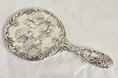 Vintage Sterling Silver Reynolds Angels Hand Mirror by W I Broadway & Co., 1970