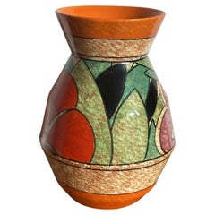 Clarice Cliff Bizarre Red Gardenia Vase, Café-au-Lait Ground, Shape 360