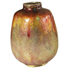 Alexandre Marty Limoges Art Deco Flambé and Frosted Enamel Vase