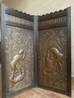 Keswick School of Industrial Arts Walnut and Repoussé Two-Fold Screen