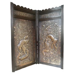 Keswick School of Industrial Arts Walnut and Repoussé Two-Fold Screen