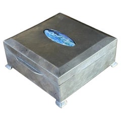 Liberty & Co. Tudric Pewter Box with Enamel Seascape Plaque
