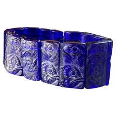René Lalique Art Deco Cobalt Blue Moulded Glass Bracelet 1928