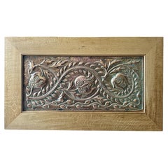 John Pearson Arts and Crafts Repoussé Copper Panel in Oak Frame