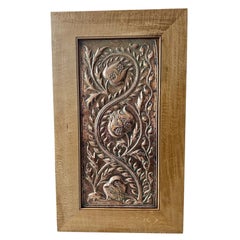 John Pearson Arts and Crafts Repoussé Copper Panel in Oak Frame