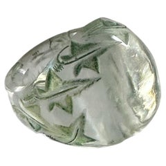 Lalique French 'Lierre' Moulded Clear and Green Patinated Glass Ring