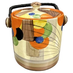 Gray's Pottery Art Deco Geometric Biscuit Barrel, Manner of Susie Cooper