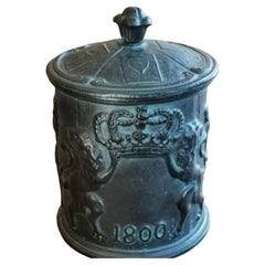 Antique Swedish Cast Metal Tobacco Jar with Playing Card Lid, circa 1920
