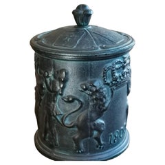 Antique Swedish Cast Metal Tobacco Jar with Playing Card Lid, circa 1920