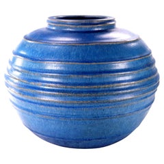 Bourne Denby Large Ribbed Globular Stoneware Vase by Alice Teichner