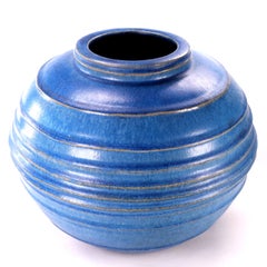 Bourne Denby Large Ribbed Globular Stoneware Vase by Alice Teichner