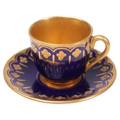 Coalport Miniature Porcelain Cup and Saucer, Cobalt Blue and Raised Gilt