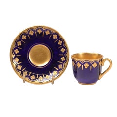 Coalport Miniature Porcelain Cup and Saucer, Cobalt Blue and Raised Gilt
