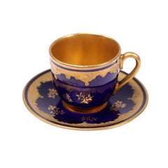 Coalport Miniature Cobalt Blue and Gilded Porcelain Cup and Saucer
