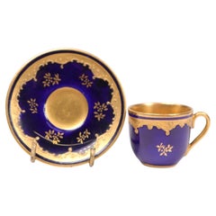 Coalport Miniature Cobalt Blue and Gilded Porcelain Cup and Saucer