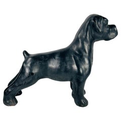 Mid-Century Black Terracotta Boxer Dog Pottery Figure