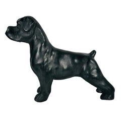 Mid-Century Black Terracotta Boxer Dog Pottery Figure