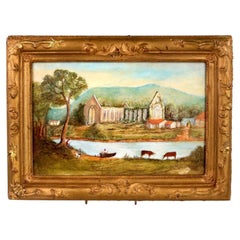 Tintern Abbey and River Wye, Victorian Landscape Painting Signed Petheram