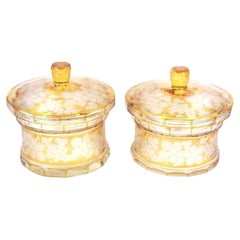 Pair of Bohemian Amber Flash Glass Lidded Pots, Circa 1890–1915