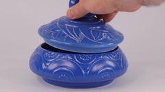 Wedgwood Art Deco Blue Glazed Pottery Box and Cover with Dove Finial