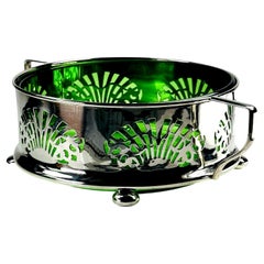 Antique Arts & Crafts Silver-Plated Centrepiece with Green Glass Liner ca. 1890s