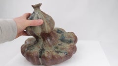 Mid Century Studio Pottery Lobed Stoneware Double Gourd Pumpkin Vase