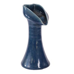 Antique British Art Pottery Blue Glazed Vase with Heart-Shaped Spout