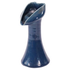 Antique British Art Pottery Blue Glazed Vase with Heart-Shaped Spout