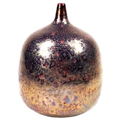 Mid Century British Studio Pottery Metallic Lustre Bottle Vase with Maker's Mark