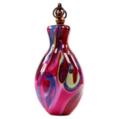 Swirled Art Glass Perfume Flask with Rope Twist Copper Stopper