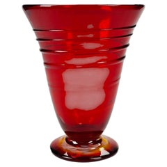 Whitefriars Ruby Red Ribbon Trailed Footed Glass Vase