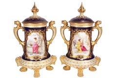 Pair of Coalport Cobalt Blue Lidded Urn Vases for Tiffany & Co by Tom Keeling