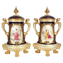 Pair of Coalport Cobalt Blue Lidded Urn Vases for Tiffany & Co by Tom Keeling