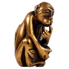 Antique Figural Bronze Monkey Match Holder Spill Vase, c.1900