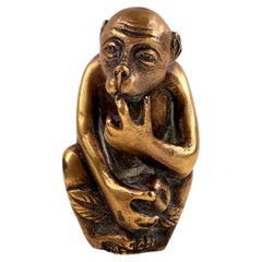 Antique Figural Bronze Monkey Match Holder Spill Vase, c.1900
