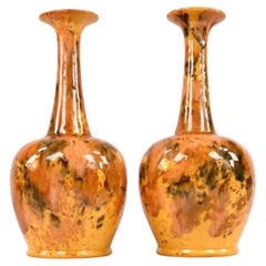 Pair of Salopian Arts & Crafts Mottled Glaze Pottery Bottle Vases