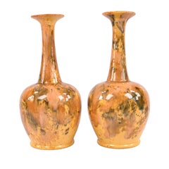 Pair of Salopian Arts & Crafts Mottled Glaze Pottery Bottle Vases