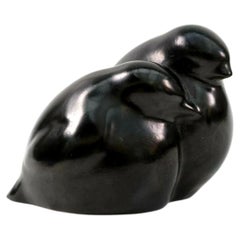 Royal Doulton Art Deco 'Two Chicks' Black Figurine by Charles Noke, Model H236